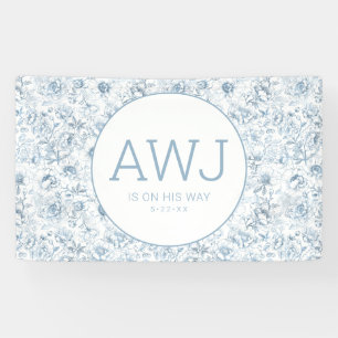 Staubblaue Chinoiserie-Baby-Shower-Flagge Banner