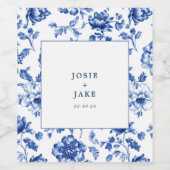 Staubblaue Chinoiserie Quadratische Hochzeit Weinetikett (Einzelnes Label)