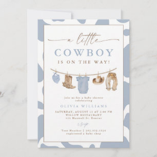 Staubblaue Cowboy-Wäscheleine-Junge-Baby-Party Einladung
