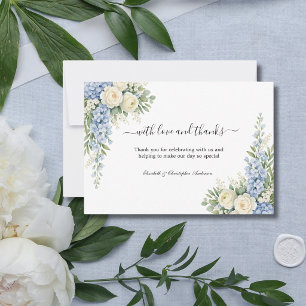 Staubblaue Creme Blumen Hochzeit Dankeskarte