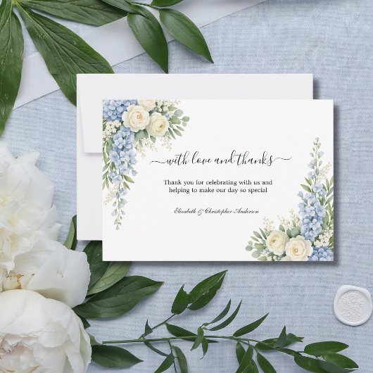 Staubblaue Creme Blumen Hochzeit Dankeskarte