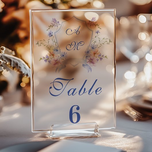 Staubblaue Crest-Blumenhochzeit Acrylschild