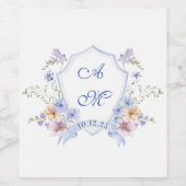 Staubblaue Crest-Blumenhochzeit Weinetikett (Einzelnes Label)