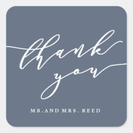 staubblaue Dankeschön-Aufkleber von mir und mrs Quadratischer Aufkleber