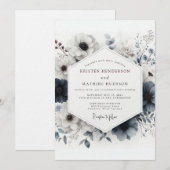 Staubblaue düstere botanische Hochzeit Einladung (Vorne/Hinten)