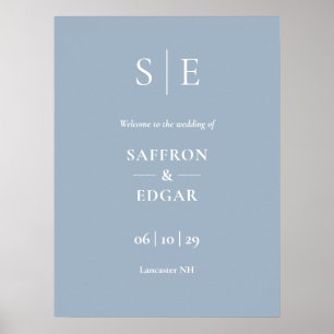 Staubblaue elegante Monogramm-Hochzeits-Willkommen Poster