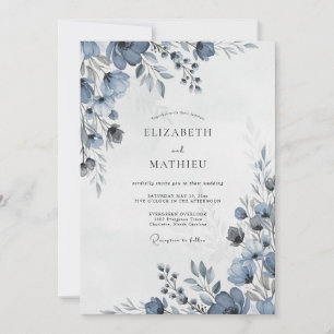 Staubblaue elegante Winterhochzeit Einladung