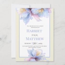 Staubblaue Elfenbein-Aquarell-Blumenhochzeit Einladung