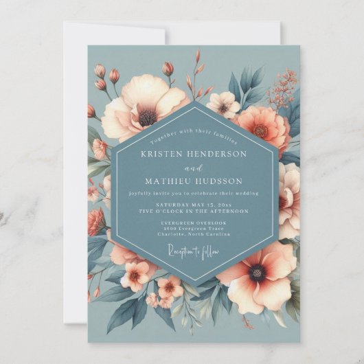 Staubblaue Erblühende Hochzeit Einladung (Vorderseite)