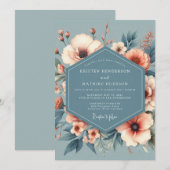 Staubblaue Erblühende Hochzeit Einladung (Vorne/Hinten)