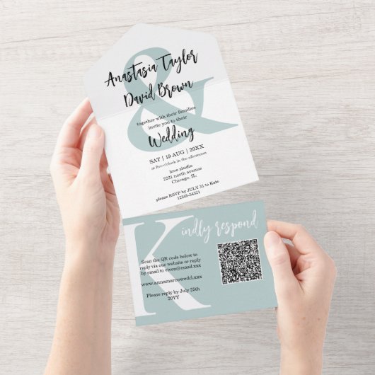 Staubblaue Et-Zeichen-QR-Code-Einladung All In One Einladung (Abreißtisch)