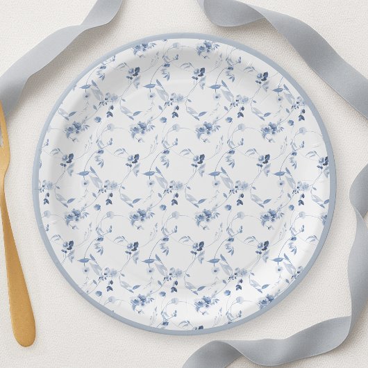 Staubblaue feine Kunst Blumen Papierplatte Pappteller