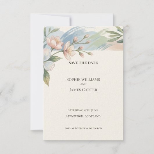 Staubblaue Floral Save-The-Date-Karte Save The Date (Vorderseite)