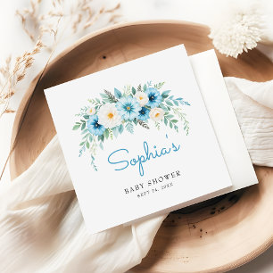 Staubblaue florale Babyparty Serviette