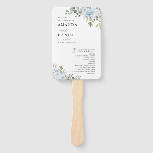 Staubblaue Florale Eukalyptus Hochzeitsprogramm-Ha Fächer (Vorderseite)
