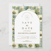 Staubblaue florale Gartenhochzeit Save The Date (Vorderseite)