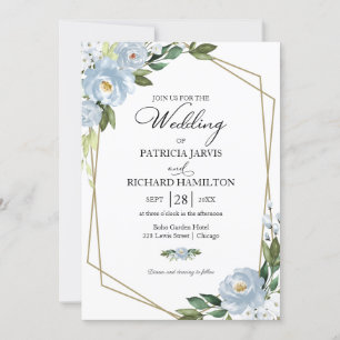 Staubblaue florale geometrische Hochzeitseinladung Einladung