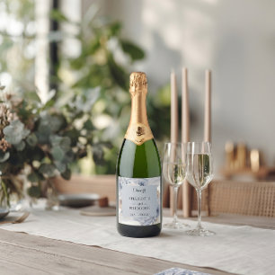 Staubblaue Florale Goldene Geometrische Champagner Schaumweinetikett