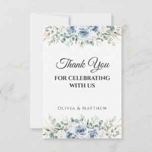 Staubblaue Florale Goldene Hochzeits-Dankeskarten Dankeskarte