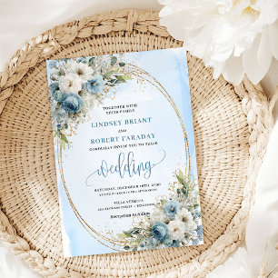 Staubblaue florale Grüne Hochzeitseinladung Einladung