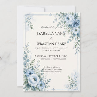 Staubblaue florale Hochzeit Einladung