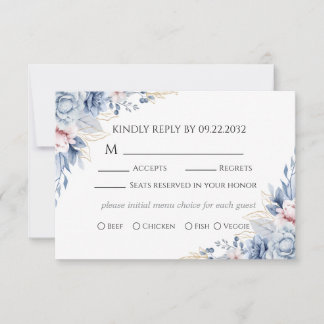 Staubblaue florale Hochzeits-RSVP-Karte RSVP Karte