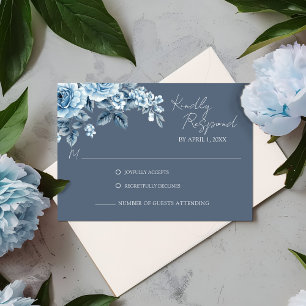 Staubblaue Florale Hochzeitsantwortkarte RSVP Karte