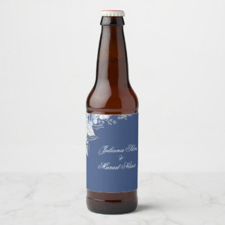 Staubblaue florale Hochzeitsbierflaschenetiketten Bierflaschenetikett