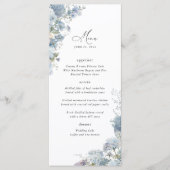 Staubblaue Florale Hochzeitsempfangs-Dinner Menükarte (Vorderseite)