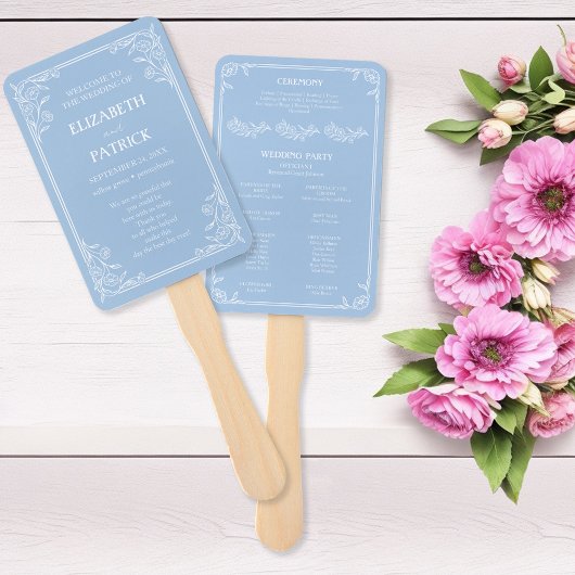 Staubblaue florale Hochzeitsprogramm-Fächerset Fächer