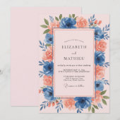 Staubblaue florale Kunst Hochzeit Einladung (Vorne/Hinten)