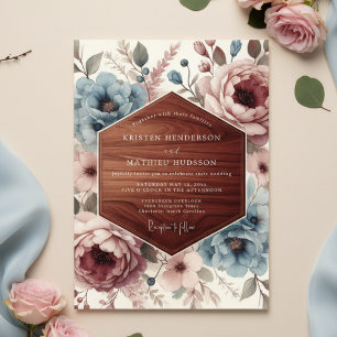 Staubblaue florale Kunst Hochzeit Einladung