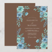 Staubblaue Florale Rustikale Hochzeit Einladung (Vorne/Hinten)