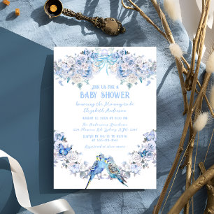 Staubblaue Florale Schleife Whimsical Baby Shower Einladung