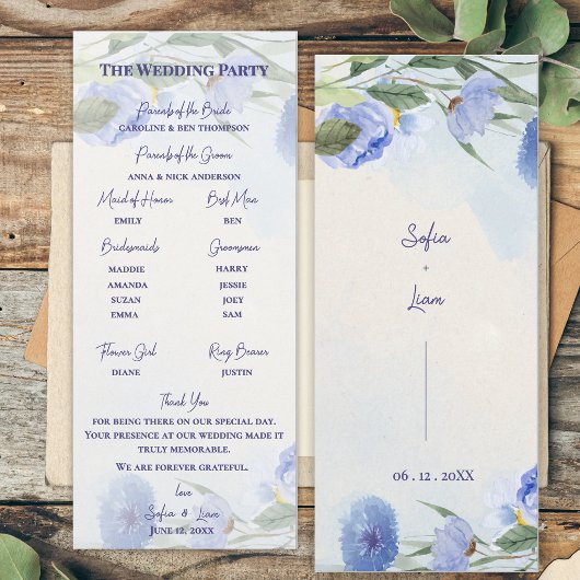 Staubblaue Florale Trauungszeremonie-Programm Einladung