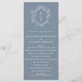 Staubblaue Floralkrone Monogramm Hochzeit Programm (Vorderseite)