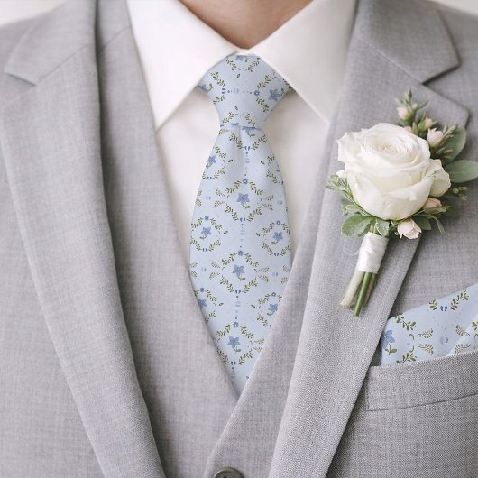 Staubblaue Folk Botanical Hochzeit Krawatte