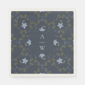 Staubblaue Folk-Monogramm-Hochzeitsservietten Serviette (Vorderseite)
