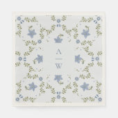 Staubblaue Folk-Monogramm-Hochzeitsservietten Serviette (Vorderseite)
