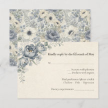 Staubblaue französische florale Hochzeits-RSVP-Kar