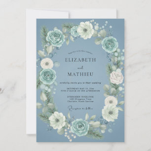 Staubblaue Frostige Botanische Hochzeit Einladung