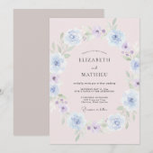 Staubblaue Frühlingsblumenhochzeit Einladung (Vorne/Hinten)