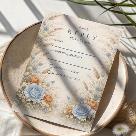Staubblaue Gartenhochzeit RSVP Karte