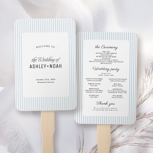 Staubblaue gestreifte Eleganz Hochzeitsprogramm Fächer