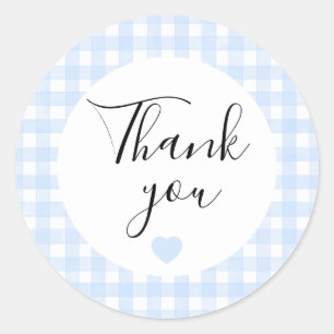 Staubblaue Gingham-Dankeschön-Sticker Runder Aufkleber