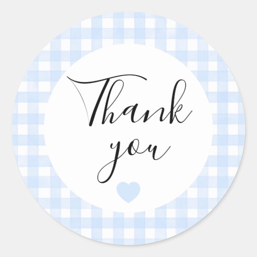 Staubblaue Gingham-Dankeschön-Sticker Runder Aufkleber (Vorderseite)