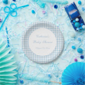 Staubblaue Gingham-Klassiker-Baby-Shower-Platte Pappteller (Party)