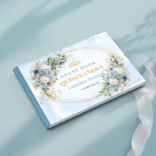 Staubblaue Gold-Tiara-Quinceañera-Gästebuch Gästebuch