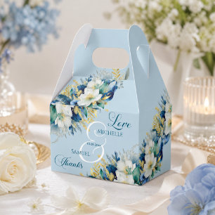 Staubblaue goldene Glitter-Blumenhochzeit Geschenkschachtel