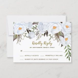 Staubblaue goldene Vintage-Blumen-Hochzeits-RSVP-K RSVP Karte